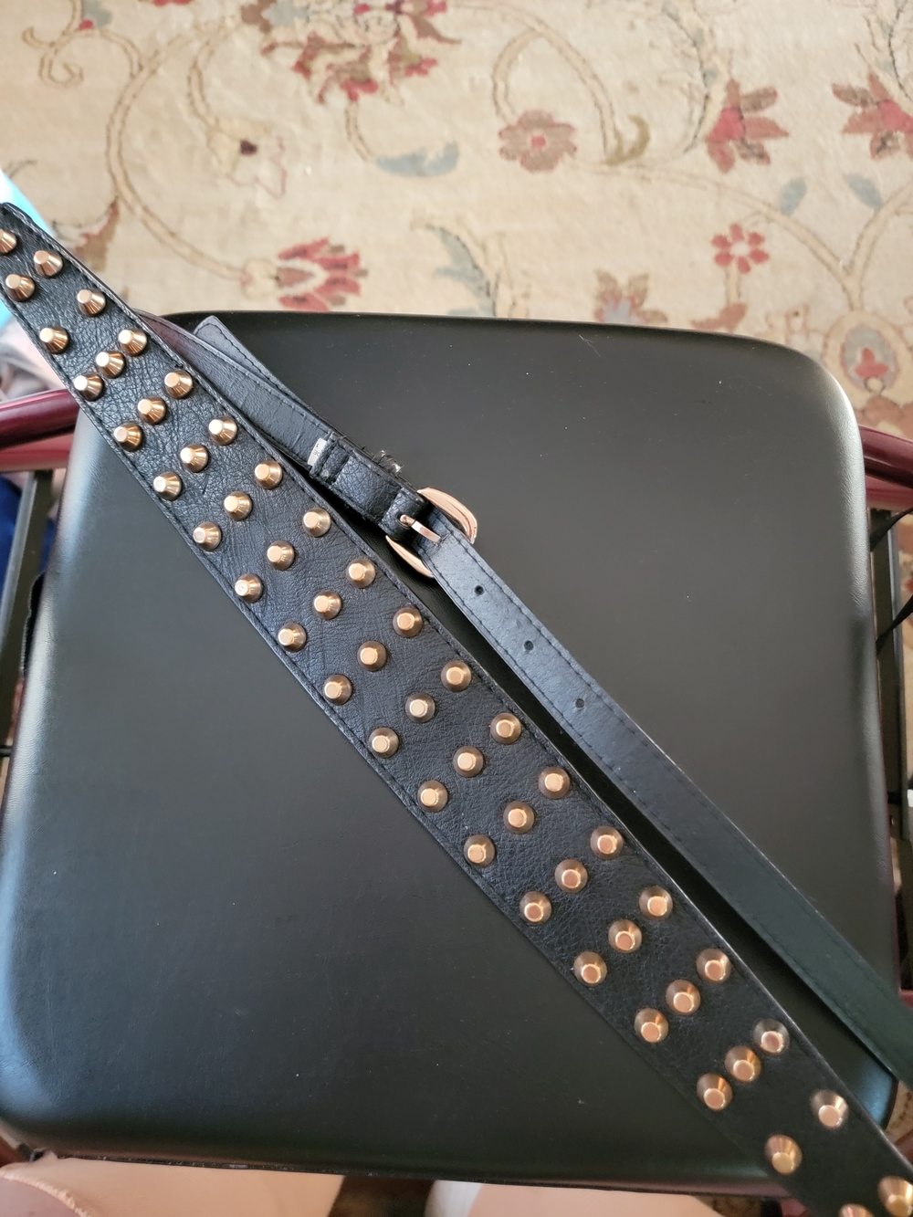 Black Leather Studded Belt Classic Accent